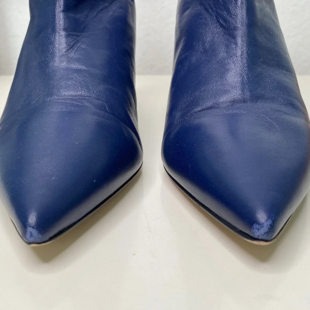 Stuart Weitzman Booties Royal Blue Leather Pointed Toe Kitten Heel Ankle Boots 9